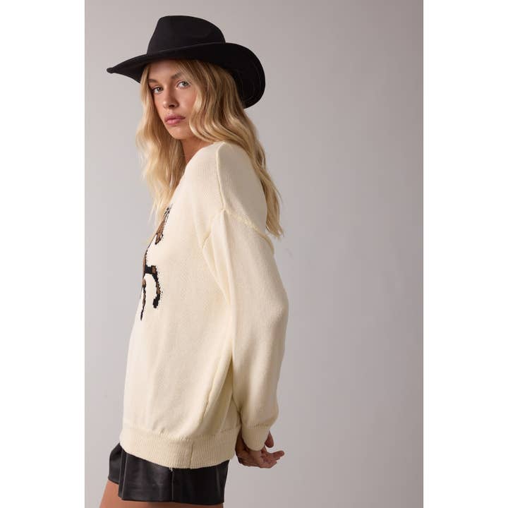 HORSIN' AROUND CREW KNIT SWEATER
