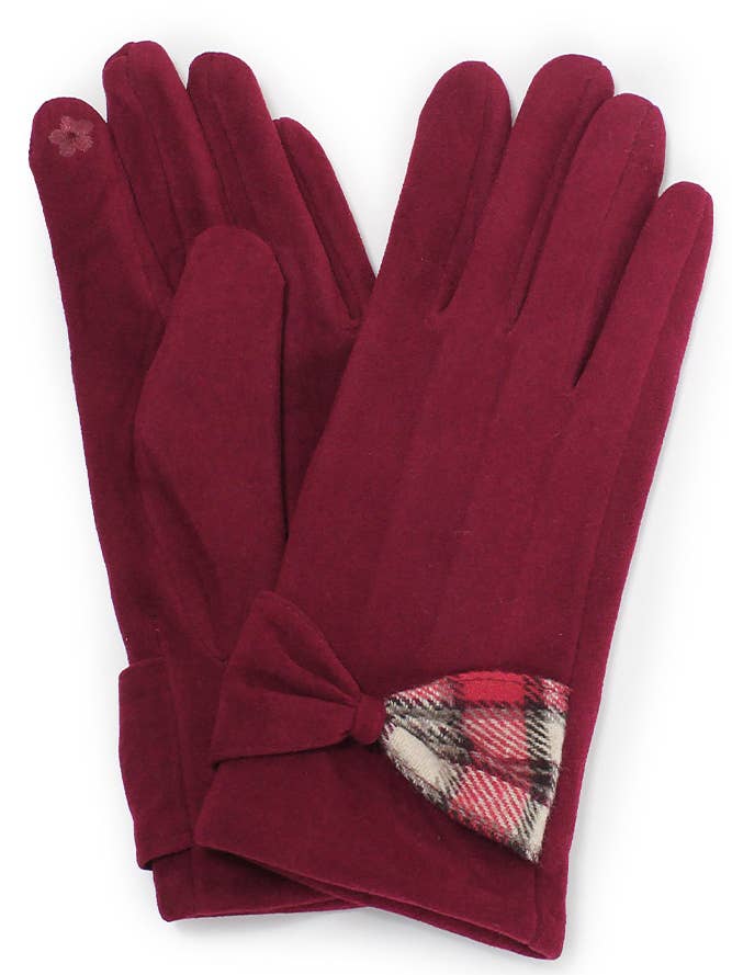 CRIMSON PLAID BOW GLOVES
