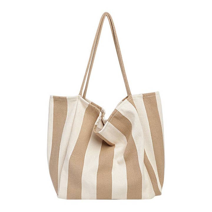 KHAKI BEACH STRIPE JUMBO TOTE BAG
