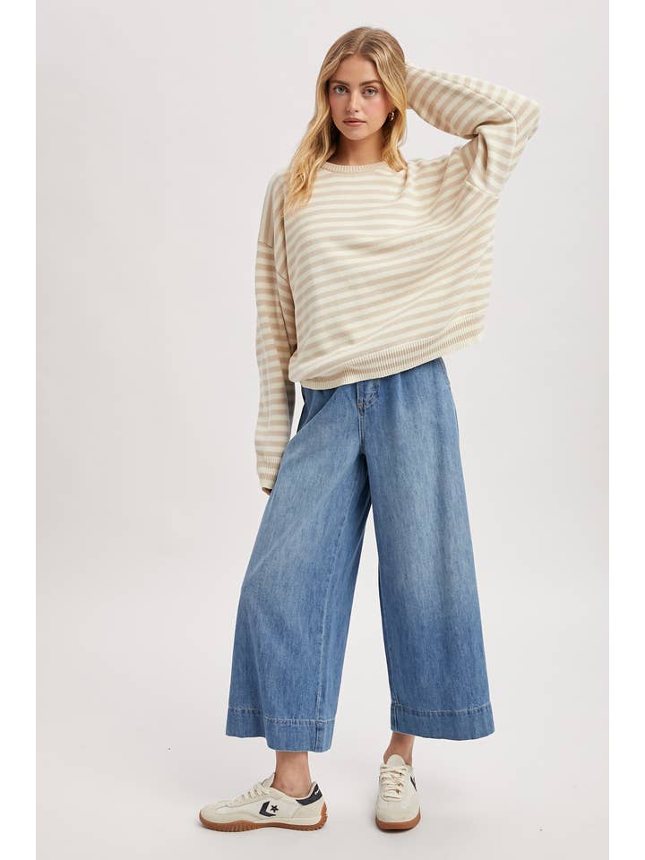 CHAMPAGNE & CREAM STRIPE RELAXED FIT SWEATER
