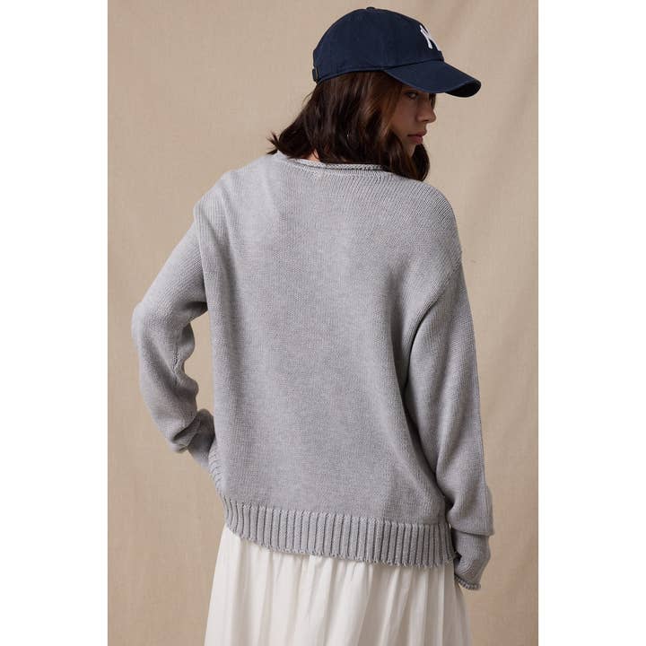 HEATHER GREY AMERICAN FLAG SWEATER