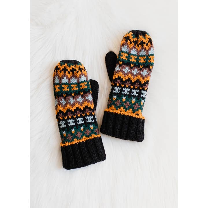 BLACK MULTI FLEECE LINED MITTENS
