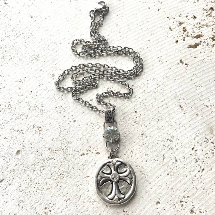 SILVER  CZ CROSS  NECKLACE
