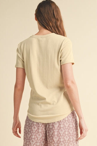 OATMILK RIB KNIT SHORT SLEEVE TOP
