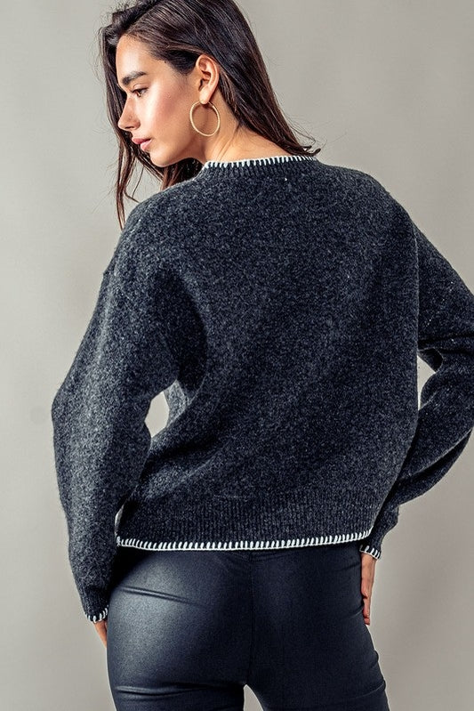 SWEET CHARCOAL BOW SWEATER