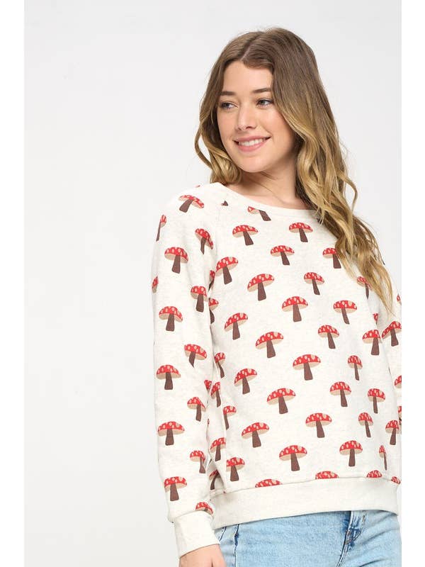 ALL OVER MUSHROOM PRINT CREW SWEATSHIRT