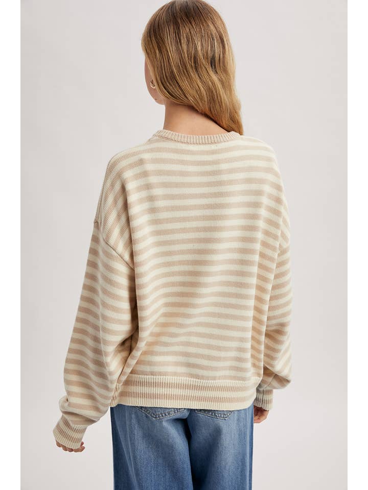 CHAMPAGNE & CREAM STRIPE RELAXED FIT SWEATER