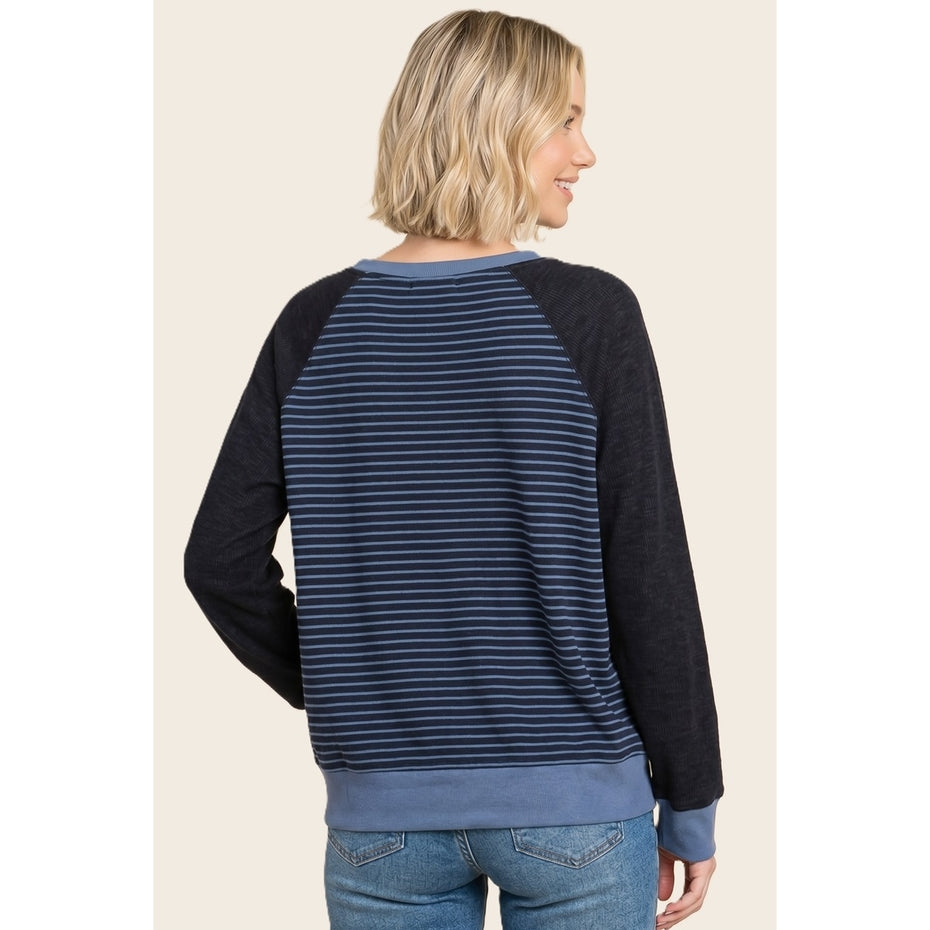 BLUE COLORBLOCK STRIPE CREW SWEATSHIRT