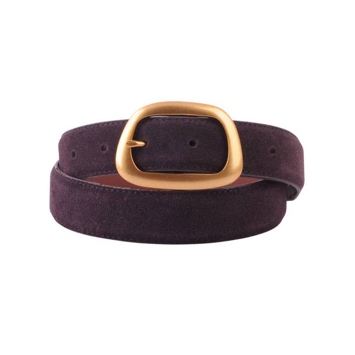 CHOCOLATE BROWN SUEDE BELT WITH ASYMMETRICAL BUCKLE
