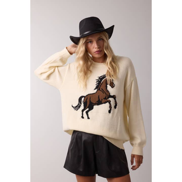 HORSIN' AROUND CREW KNIT SWEATER
