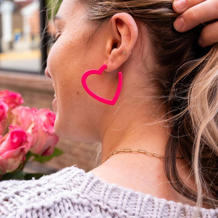 PINK HEART HOOP EARRINGS