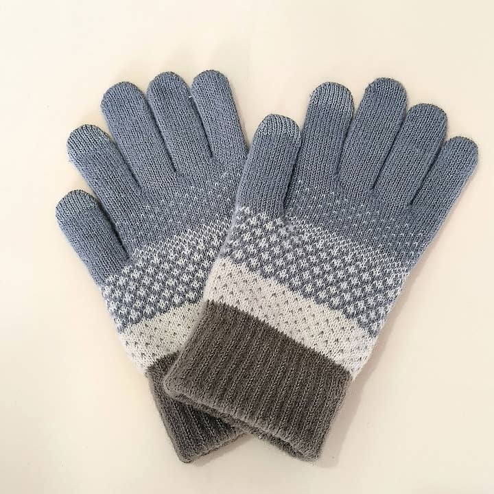 GREY & MOCHA STOCKHOLM STRIPE KNIT GLOVES

