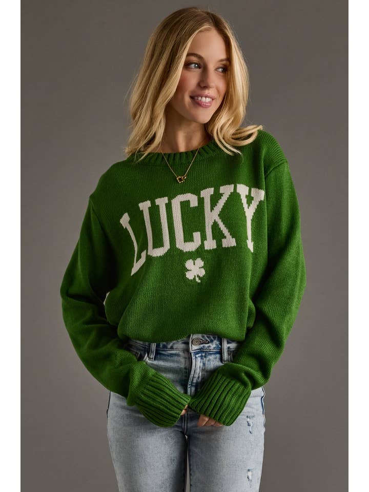 GREEN LUCKY CREW SWEATER
