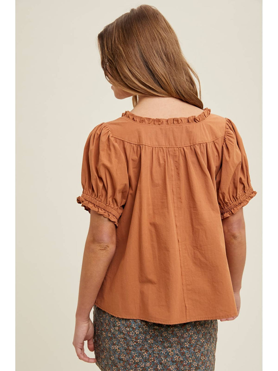 CAMEL PUFF SLEEVE SHIRT