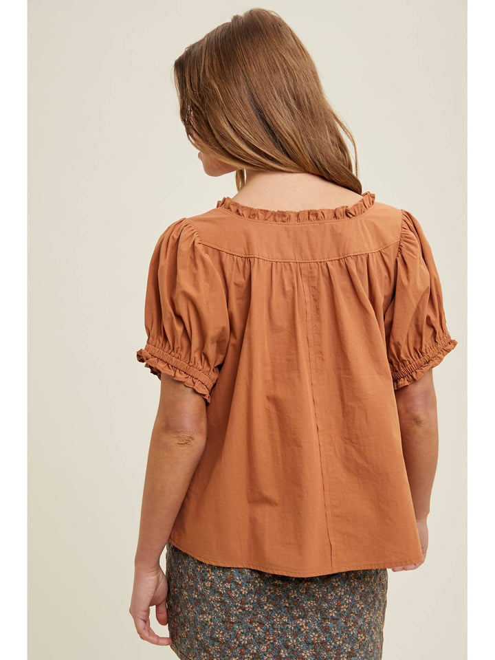 CAMEL PUFF SLEEVE SHIRT