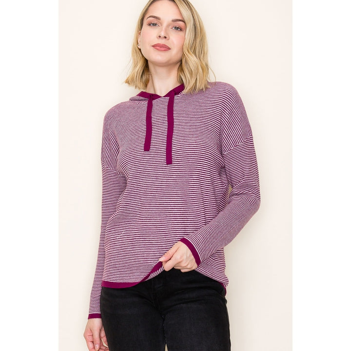 DARK MAGENTA WAFFLE TEXTURE STRIPE HOODIE