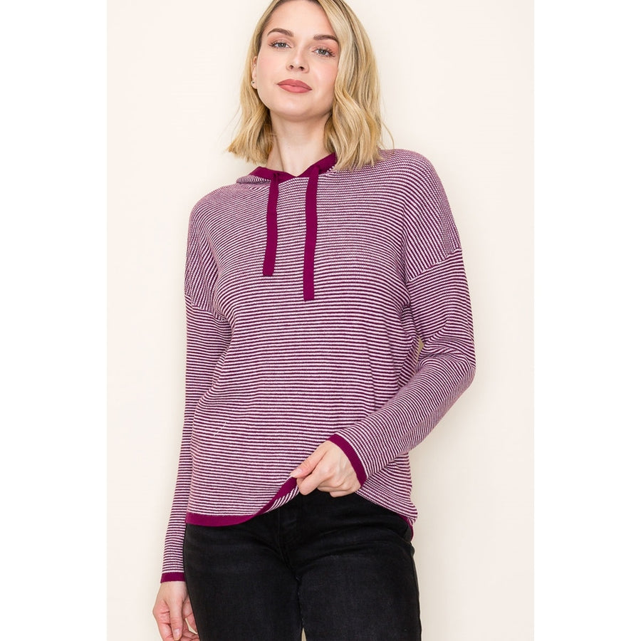 DARK MAGENTA WAFFLE TEXTURE STRIPE HOODIE
