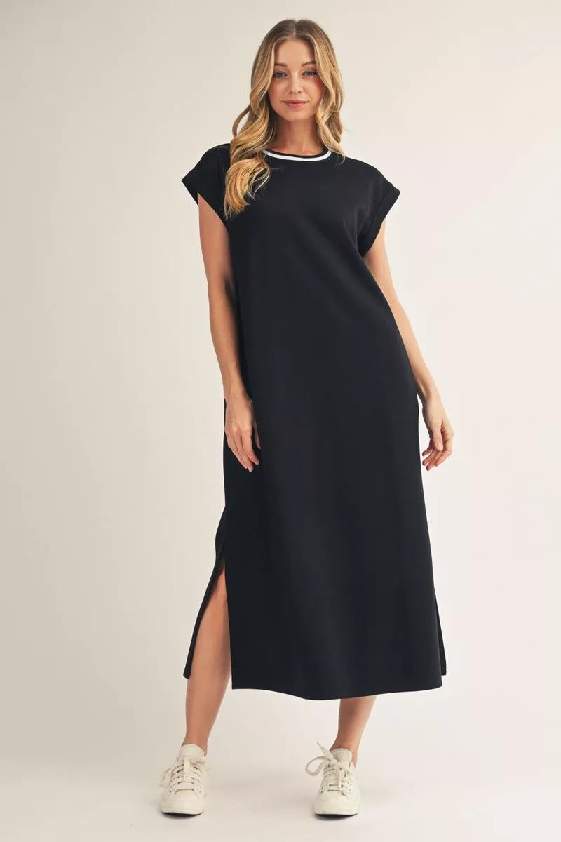 OUT & ABOUT BLACK SIDE SLIT MIDI DRESS