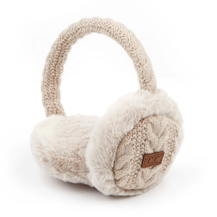BEIGE CABLE KNIT EARMUFFS
