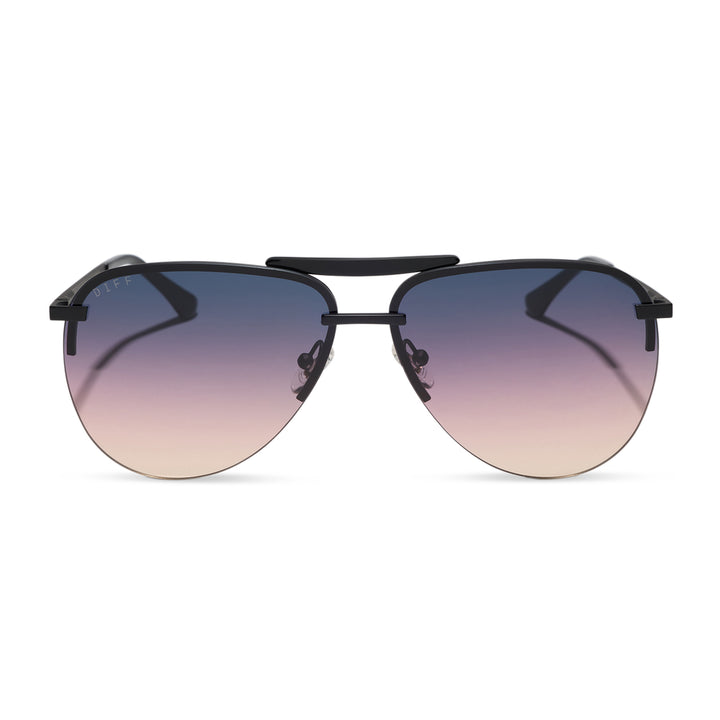 TAHO MATTE BLACK TWILIGHT GRADIENT AVIATOR SUNGLASSES
