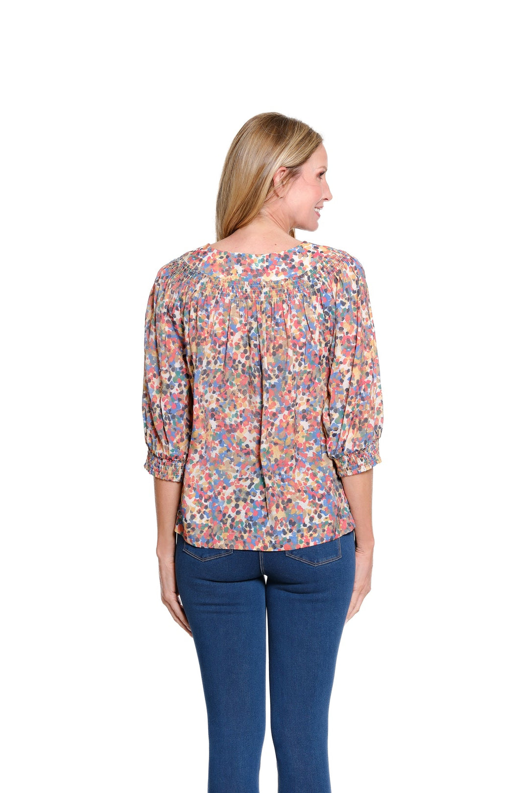PENNY PUFF SLEEVE BUTTON FRONT WOVEN TOP