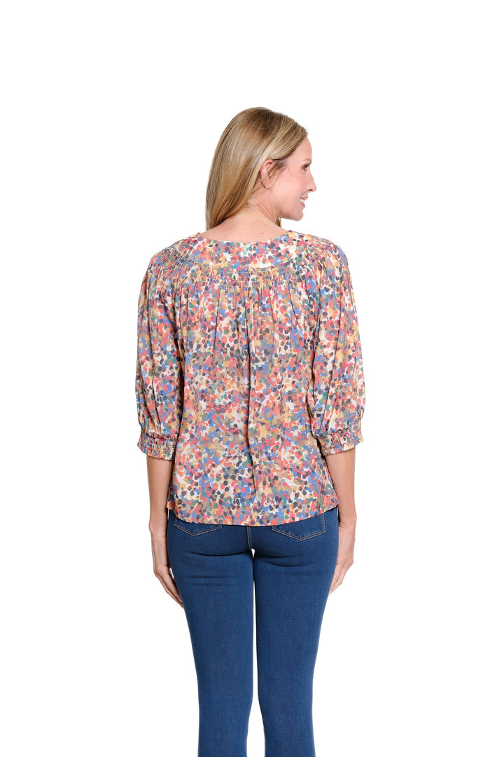 PENNY PUFF SLEEVE BUTTON FRONT WOVEN TOP