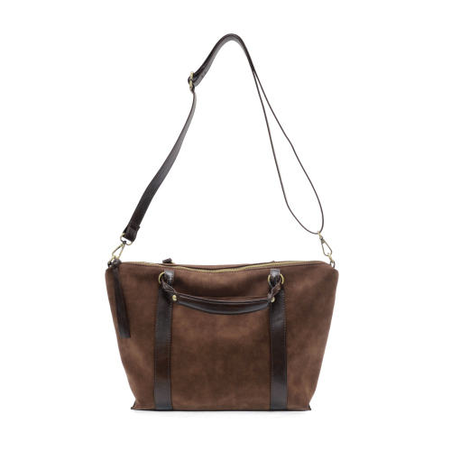 PECAN MABEL FAUX SUEDE TOTE