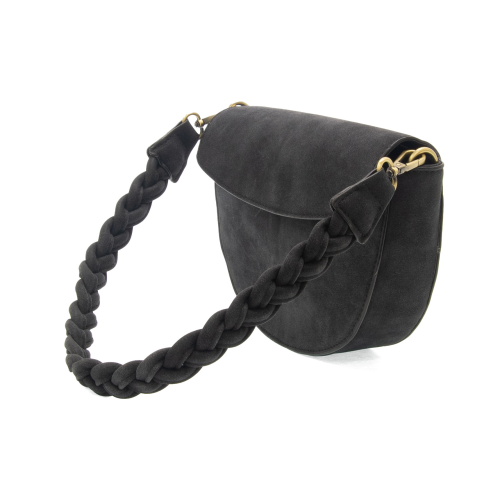 Black Luna Crescent Crossbody w/ Braided Handle
