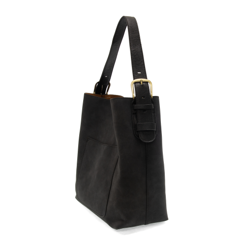 Black Hobo Black Handle Rich Faux Suede Handbag