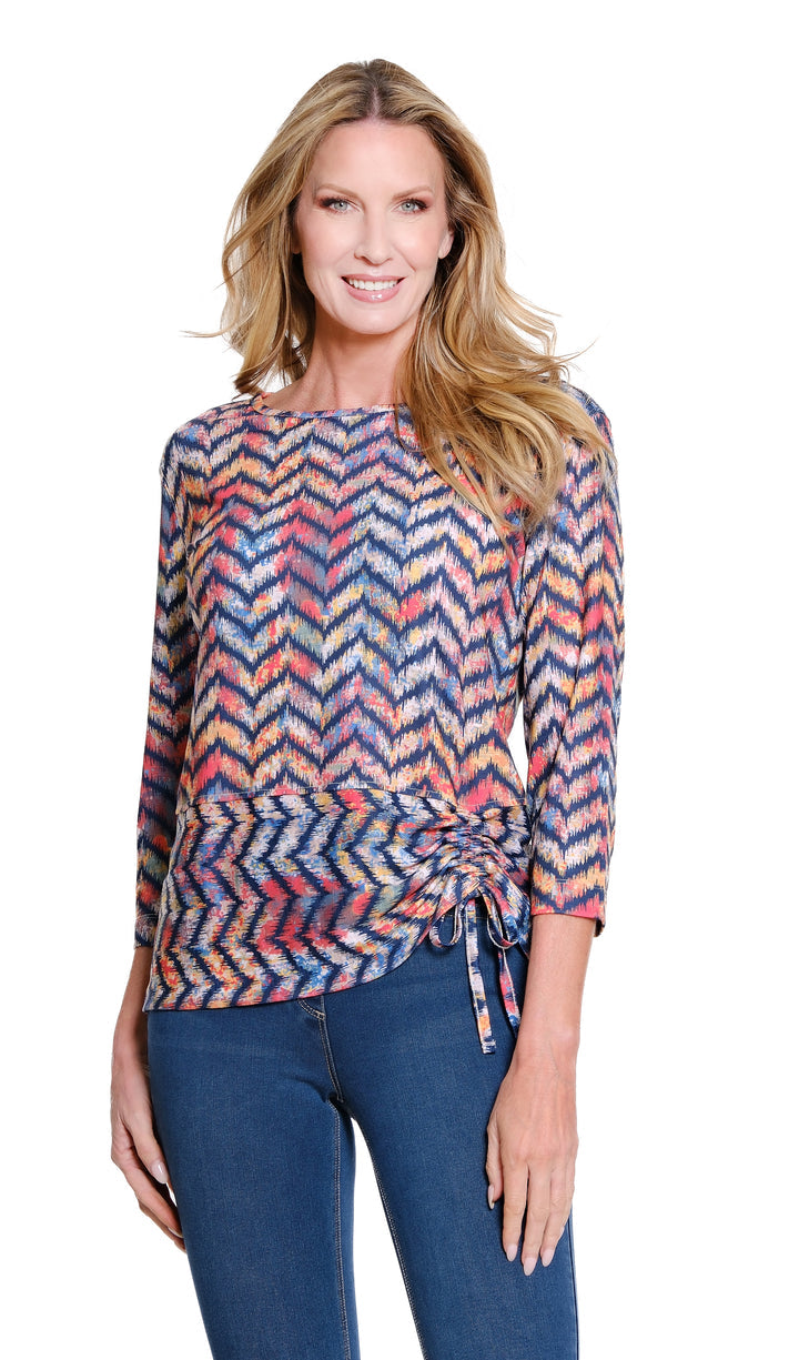 CARLY 3/4 SLEEVE DRAWSTRING HEM KNIT TOP
