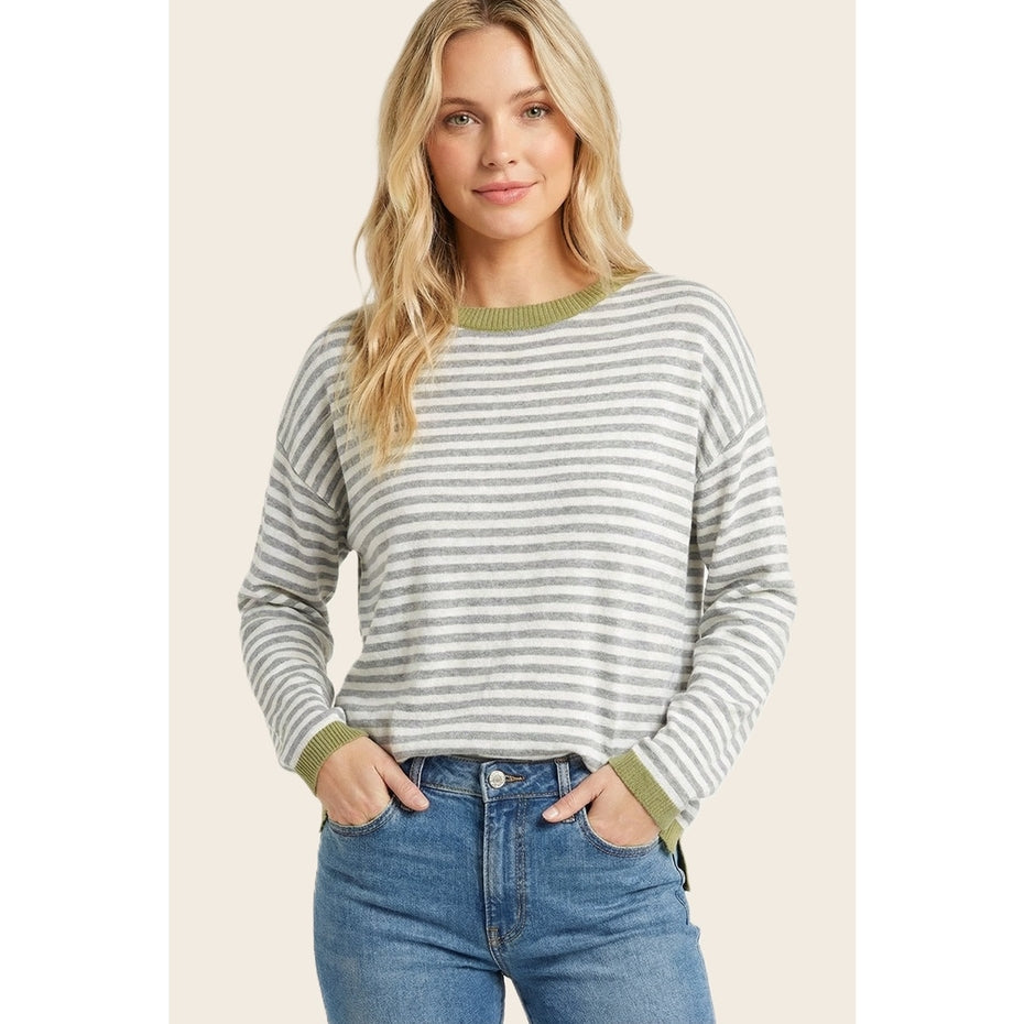 SAGE & HEATHER GREY STRIPE SWEATER