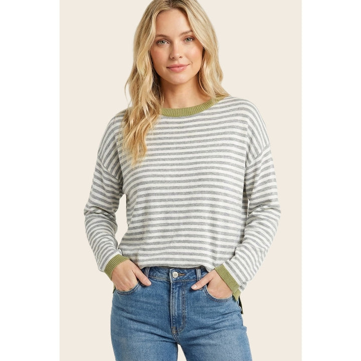 SAGE & HEATHER GREY STRIPE SWEATER
