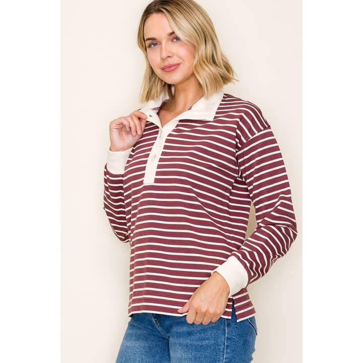 BURGUNDY RUGBY STRIPE TOP
