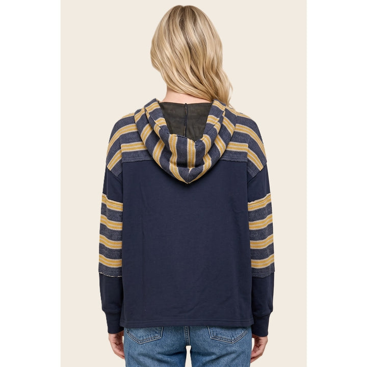NAVY & YELLOW COLORBLOCK STRIPE KNIT HOODIE
