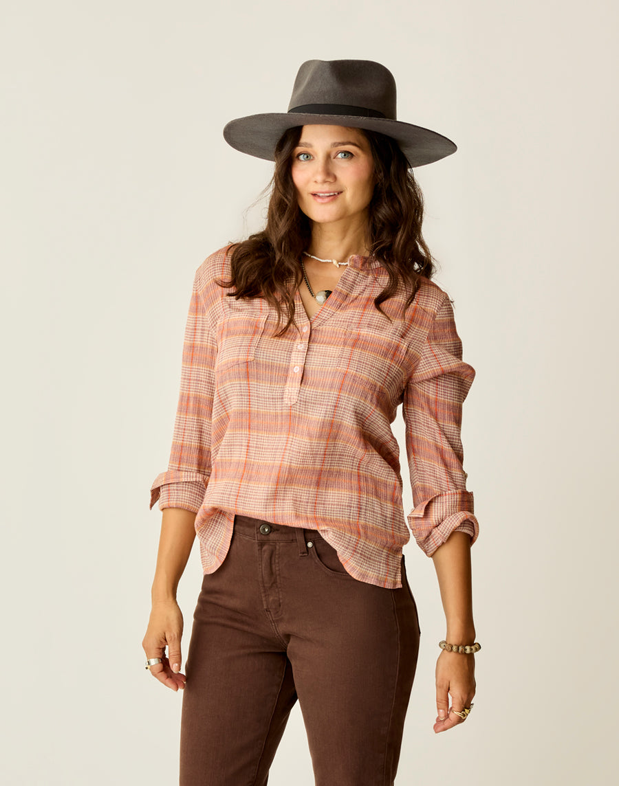 DYLAN ROSEWOOD PLAID GAUZE SHIRT
