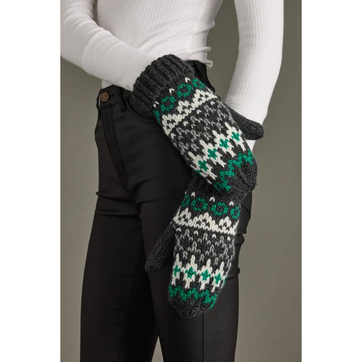DARK GRAY GREEN & WHITE MITTENS

