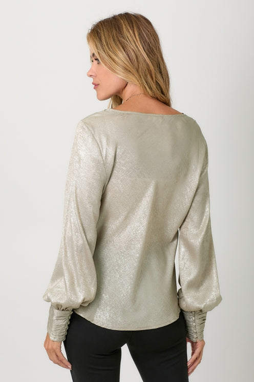 CHAMPAGNE METALLIC COWL BLOUSE