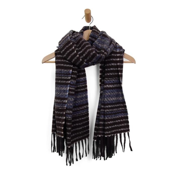 BLUE SHADOW STRIPE FRINGE SCARF
