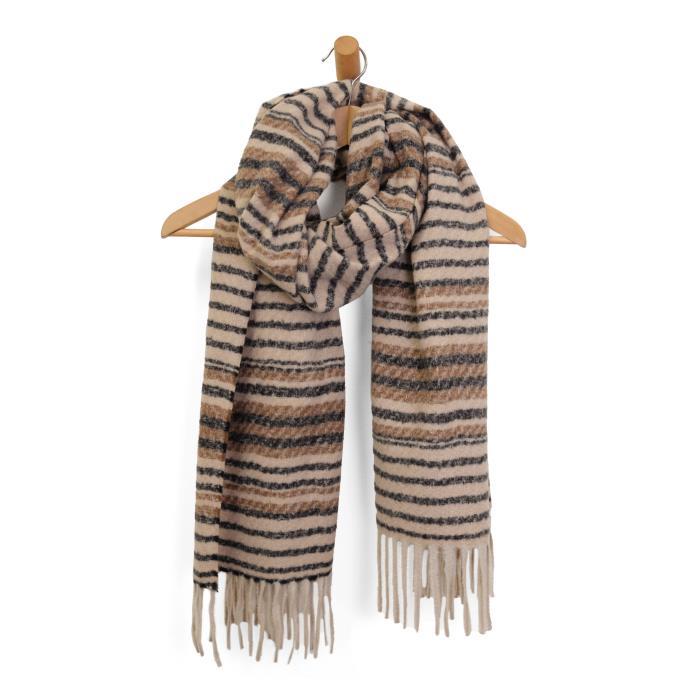 NEUTRAL SHADOW STRIPE FRINGE SCARF
