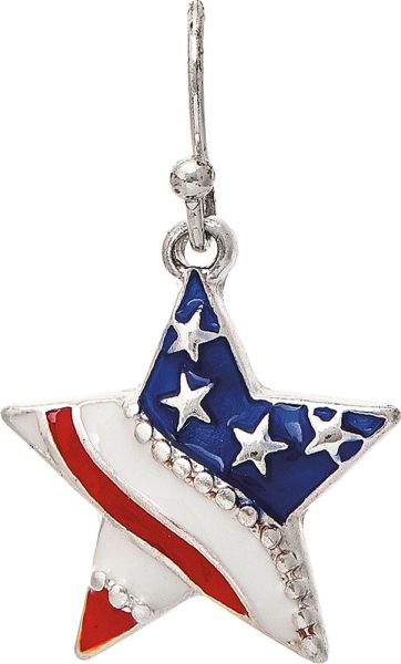 Silver Waving American Flag Star Earrings