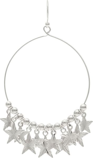 Silver Star Spangled Trim Circle Earrings