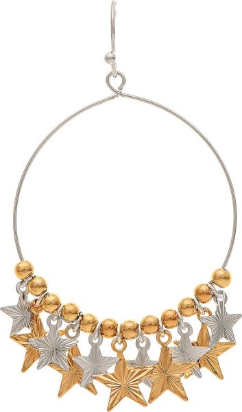 Two Tone Star Spangled Trim Circle Earrings