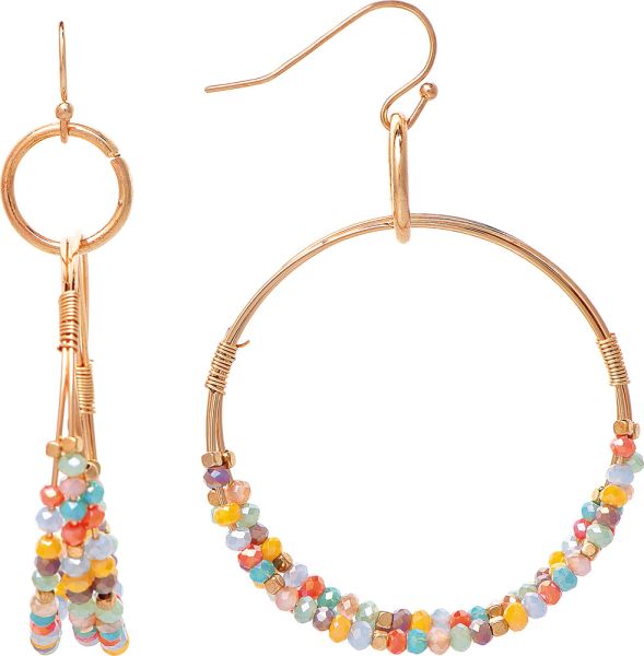 Gold Multicolor Triple Beaded Ring Earring
