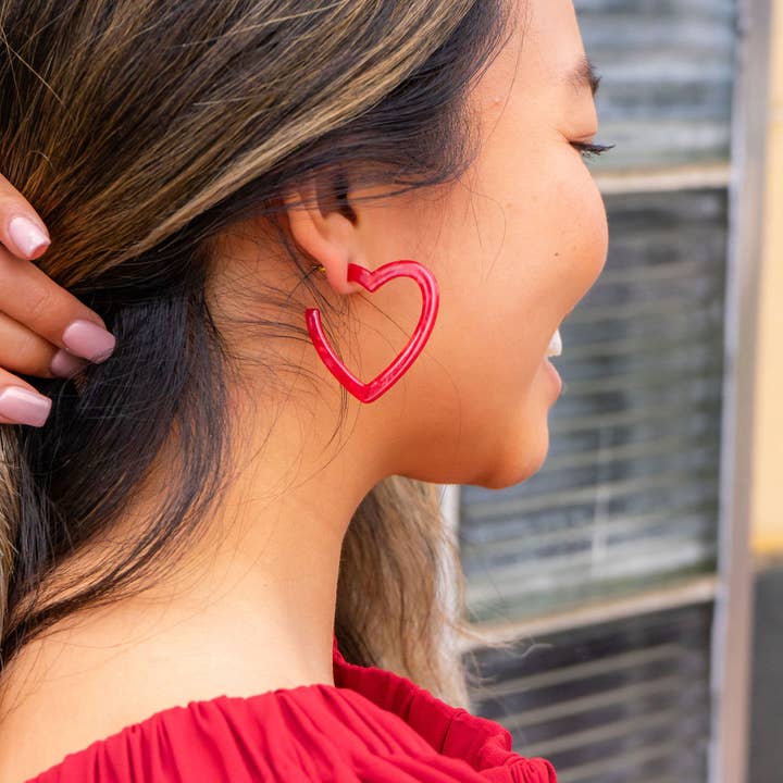 RED HEART HOOP EARRINGS