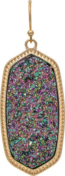 Gold Edge Purple Iridescent Druzy Earrings

