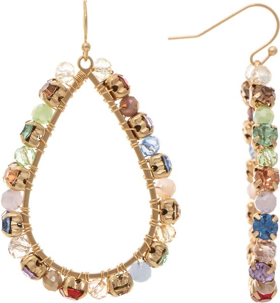Gold Multicolor Set Crystal Edge Teardrop Earrings