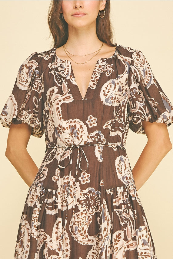 ESPRESSO PAISLEY MIDI DRESS