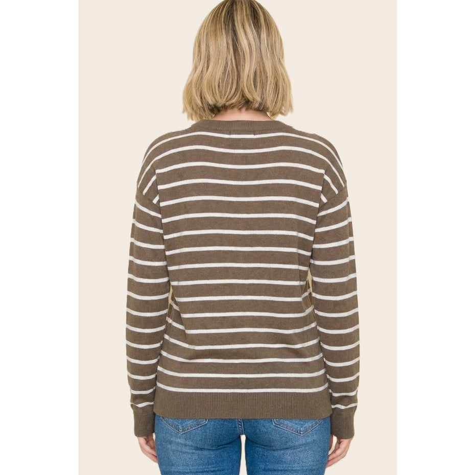 MOCHA EVERYDAY STRIPE CREW SWEATER