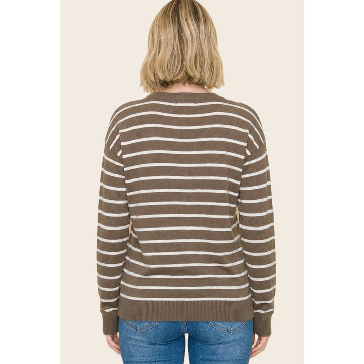 MOCHA EVERYDAY STRIPE CREW SWEATER