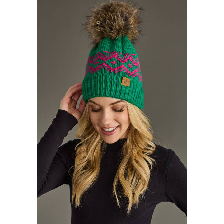 GREEN & HOT PINK POM HAT

